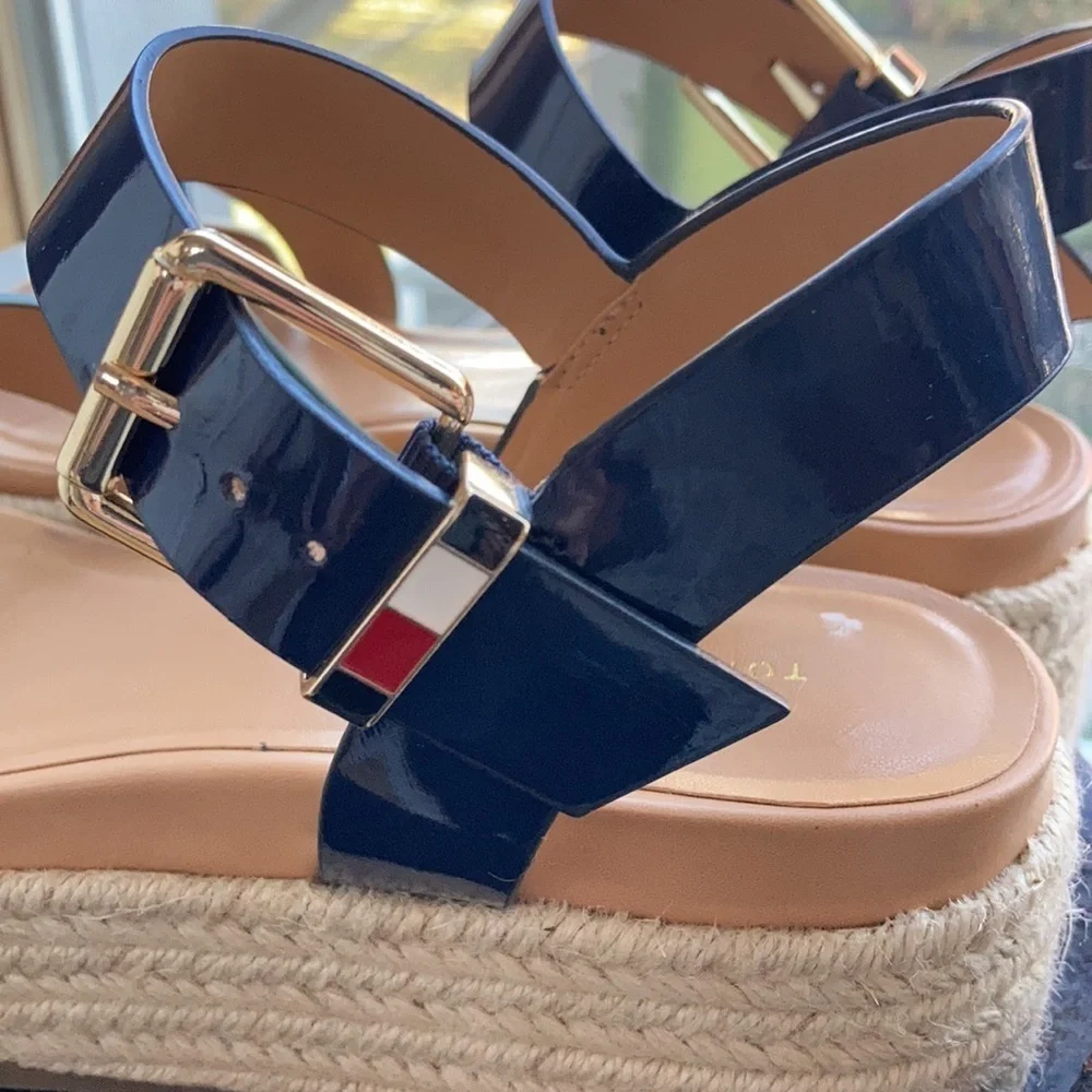 Tommy Hilfiger Marri Flatform espadrille navy, green and white strap sandal